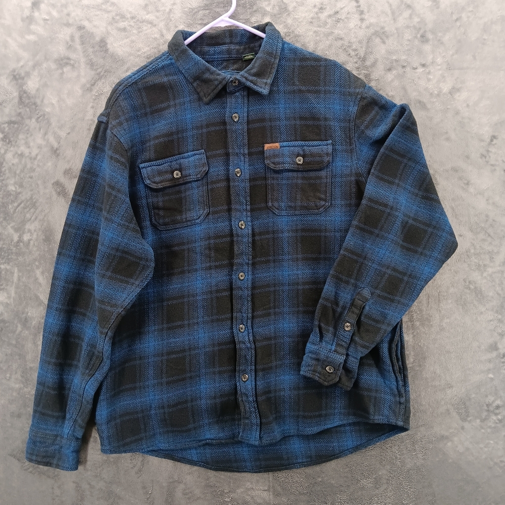 Orvis Big Bear XL Blue Plaid Heavyweight Double Brushed Button Up Flannel Shirt